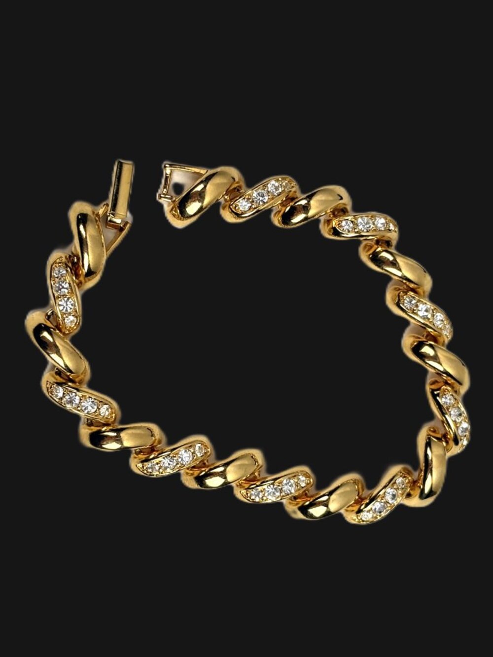 Joan Rivers Gold Tone Twisted Rope Rhinestone Hinged Bangle Bracelet - Picture 3 of 8